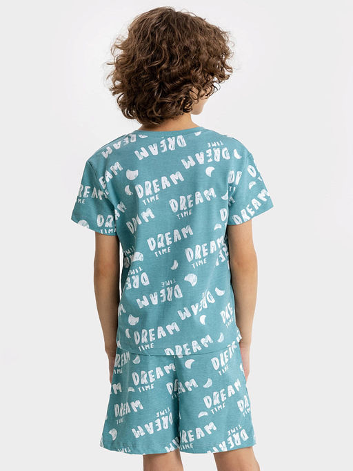 Комплект для мальчиков (футболка, шорты) бирюзовый с текстовым принтом - Mark formelle фото 3