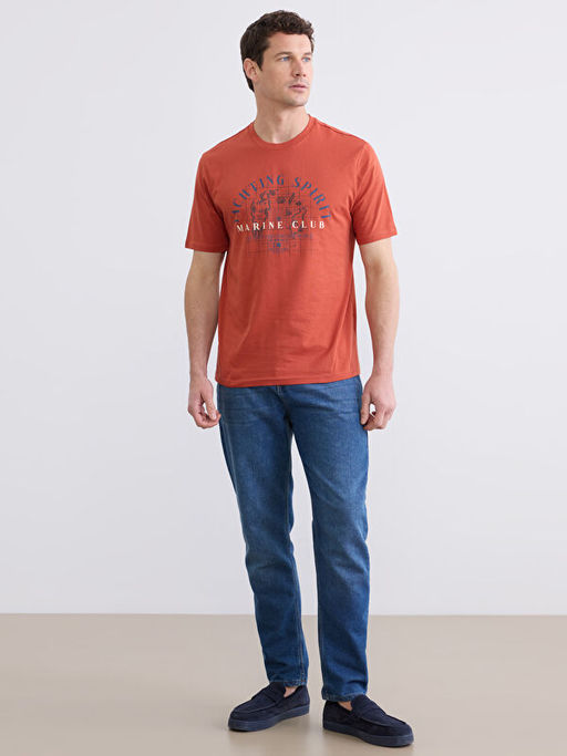 Bisiklet Yaka Bask?l? Penye Erkek Ti??rt