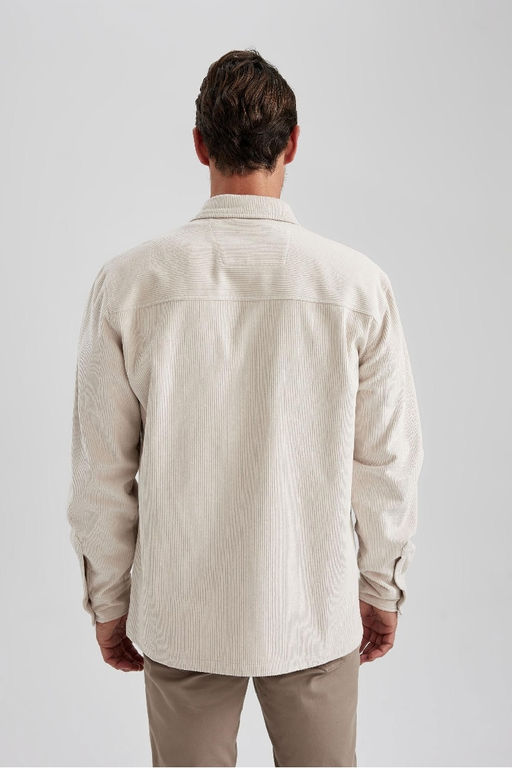 Вельветовая куртка-рубашка стандартного кроя с воротником-поло и длинными рукавами - Defacto фото 10