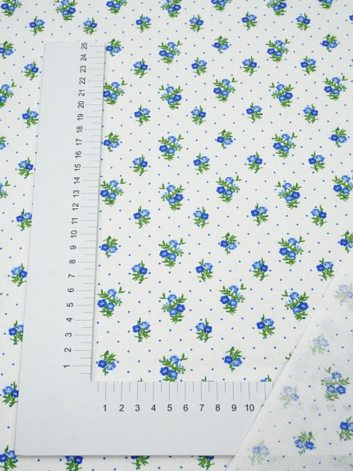 Ситец Синие цветочки с пшеном на белом, ш.0.8м, хлопок-100%, 100гр/м.кв - Купава фото 5