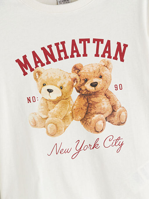 Bisiklet Yaka Uzun Kollu Bask?l? K?z ?ocuk Ti??rt