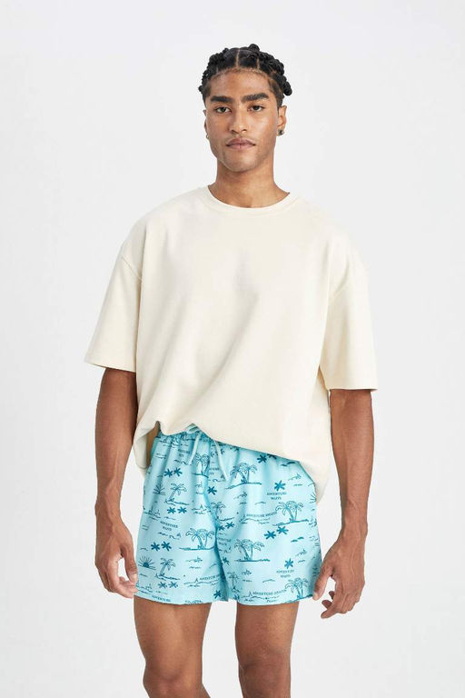 Короткие шорты для плавания на сетчатой подкладке с рисунком - Defacto фото 3