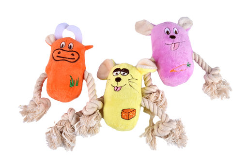 Игрушка-пищалка для собак Мышь с канатами в ассортименте 267359