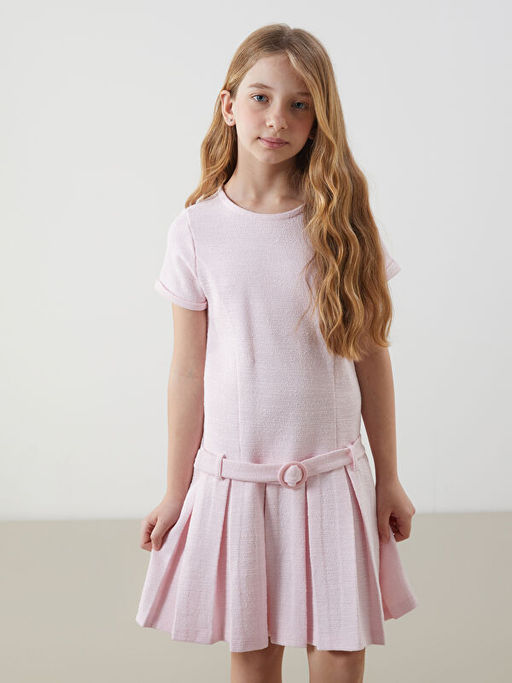 Bisiklet Yaka Pileli K?z ?ocuk Elbise