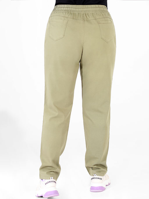 Зеленые брюки на круговой резинке летние большие - Almond фото 4