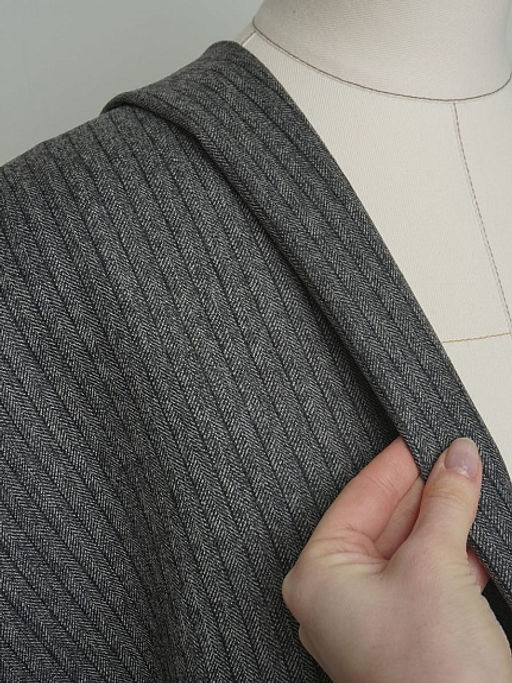 Шерсть костюмная Елочка-полоска цв.т.серый, ш.1.55м, шерсть-75%, п/э-25%, 230гр/м.кв - Купава фото 10