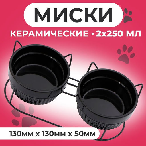 Миски керамические на подставке 2×250 мл