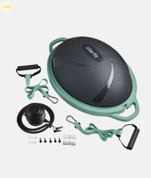 БЕЗ УПАКОВКИ Полусфера BOSU STARFIT GB-503 с эспандерами, с насосом, серый/зеленый фото 6
