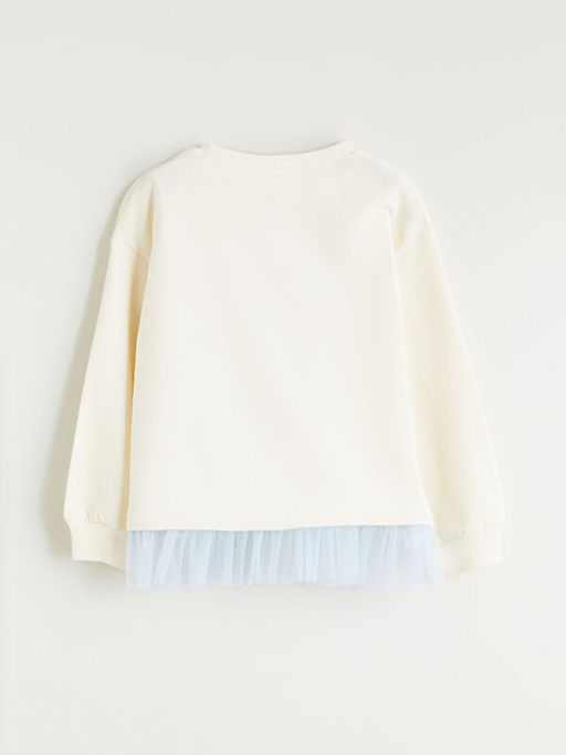 Bisiklet Yaka Stitch Bask?l? K?z ?ocuk Sweatshirt