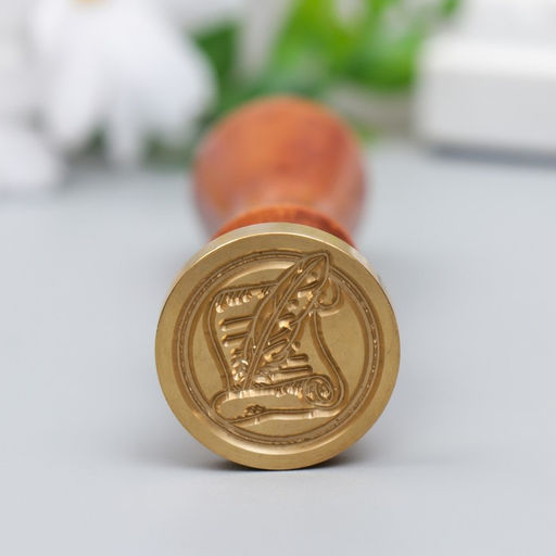 Печать для сургуча с деревянной ручкой «Рукопись и перо», 9×2.5×2.5 см