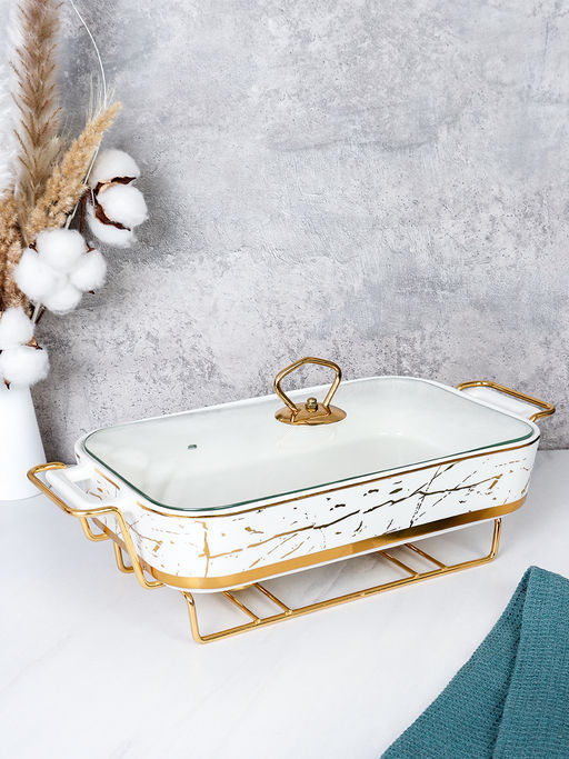 Мармит с подогревом 2 л Белое золото / WG-605-2 /уп 8/ керамическая чаша на подставке с подогревом - Галеонтрейд фото 4