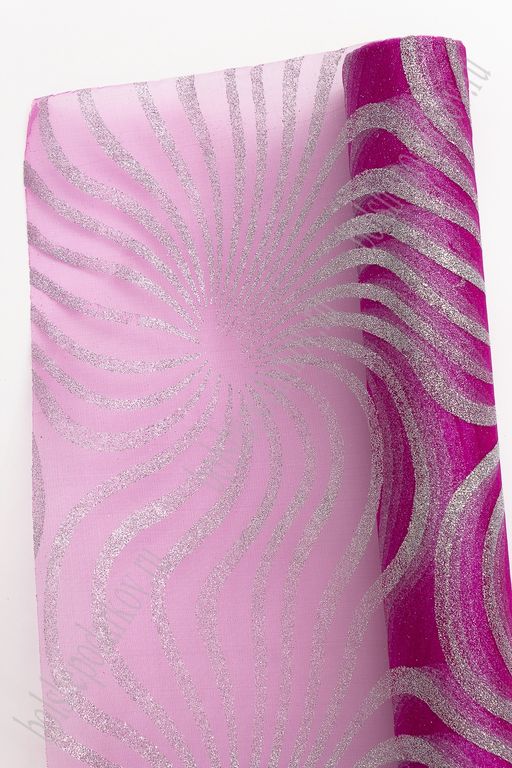 Органза 48 см*5 ярд "Узоры с глиттером" (SF-769-2) фукси/серебряный