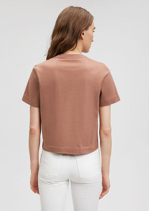 Pamuklu Merserize V Yaka Kahverengi Basic Tisort - Mavi фото 4