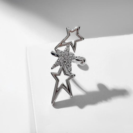 Серьга Кафф три звезды, цвет белый в серебре - Queen fair фото 2