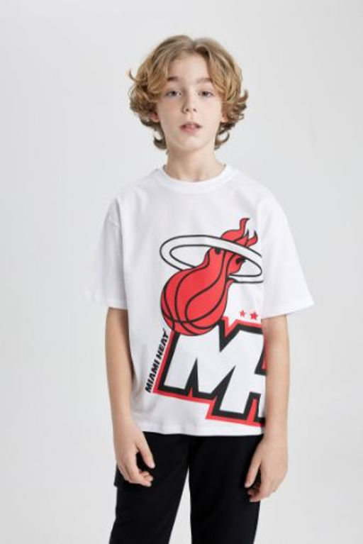 Erkek Cocuk NBA Miami Heat Oversize Genis Kal?p Bisiklet Yaka K?sa Kollu Tisort