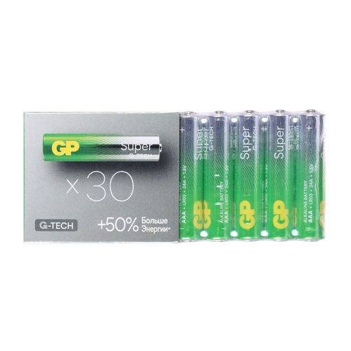 Батарейка алкалиновая GP Super Alkaline G-Tech, AAA, LR03-30BOX, 1.5 В, набор, 30 шт.