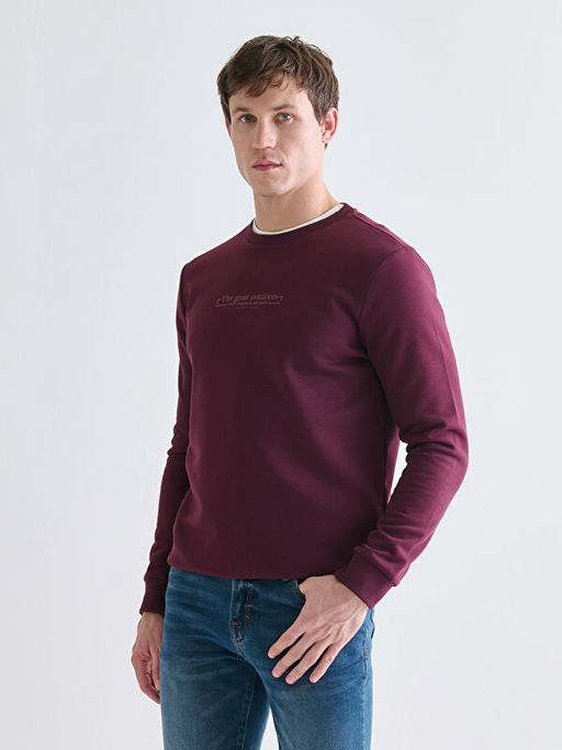 Bisiklet Yaka Bask?l? Erkek Kal?n Sweatshirt