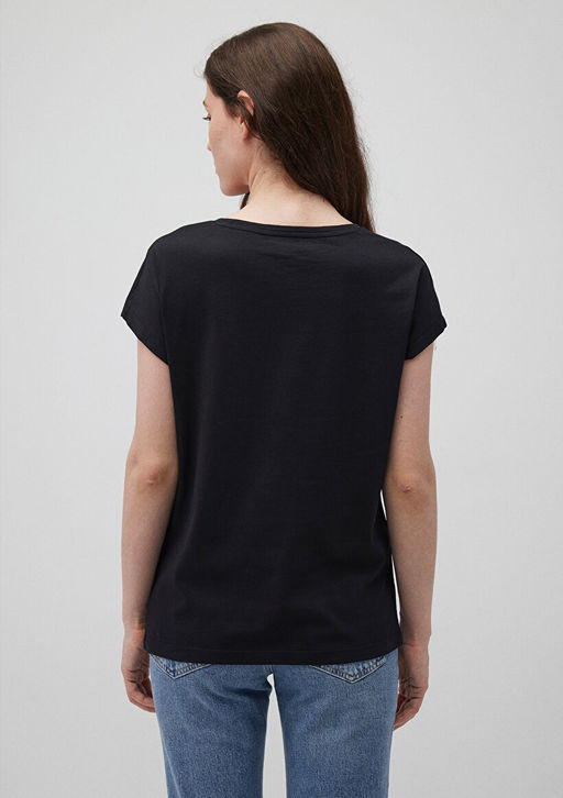 Bask?l? Siyah Tisort - Mavi фото 4