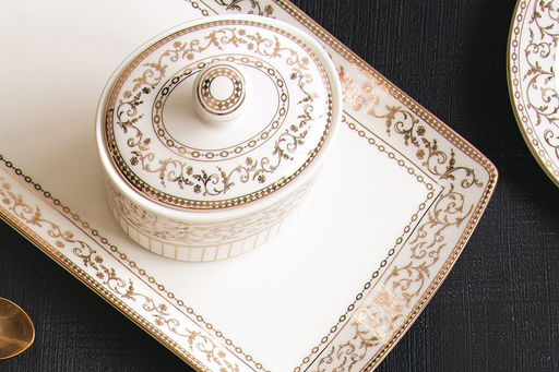 Сахарница, 10 см, 300 мл, фарфор N, белая, с золотистым орнаментом, Golden