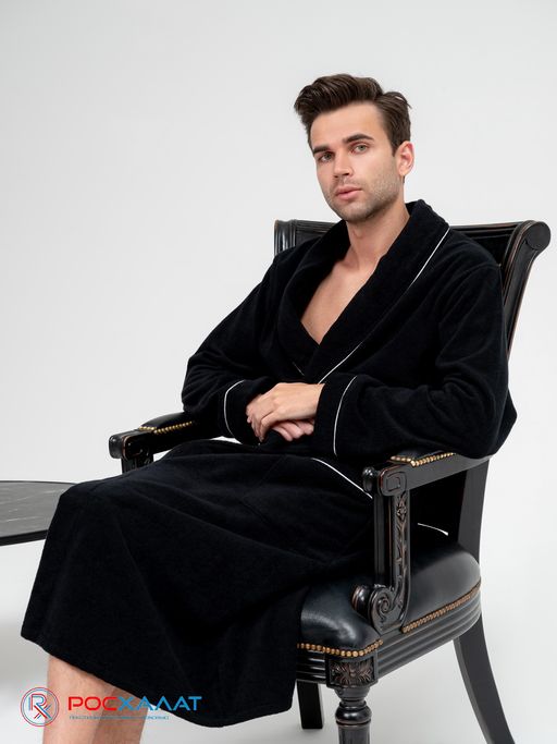 Мужской махровый халат с кантом черный МЗ-33 (100)