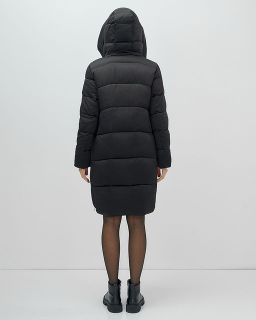 Пальто зимнее утепленное с капюшоном женское черного цвета 7638Ch - Visdeer фото 19