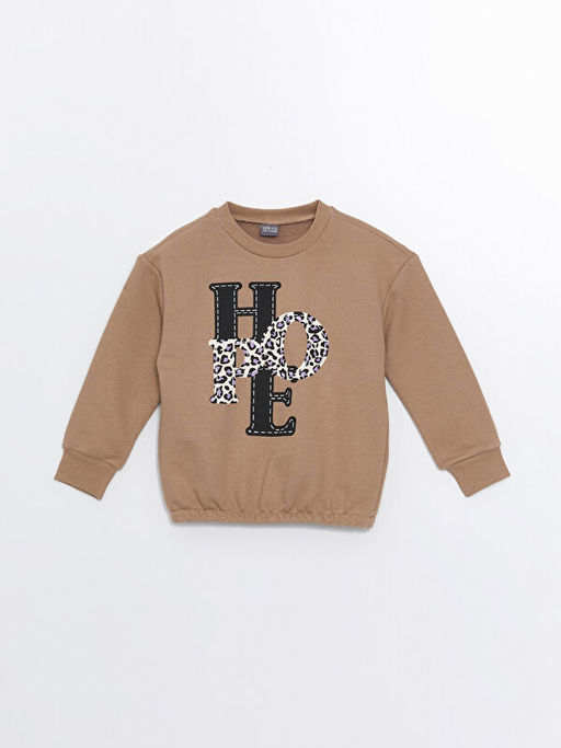 Bisiklet Yaka Bask?l? Uzun Kollu K?z ?ocuk Sweatshirt