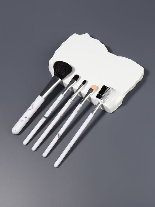 Набор кистей для макияжа «Мрамор», 5 предметов, белый, чёрный