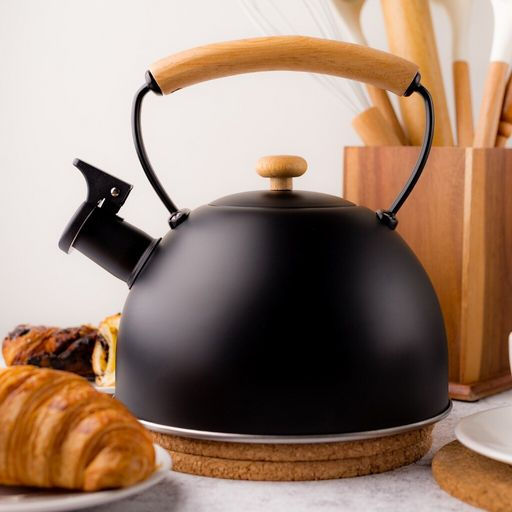 Чайник нерж 3л со свистком, ручка металл и дерево, черный Daniks MSY-078B (347884)  фото 3