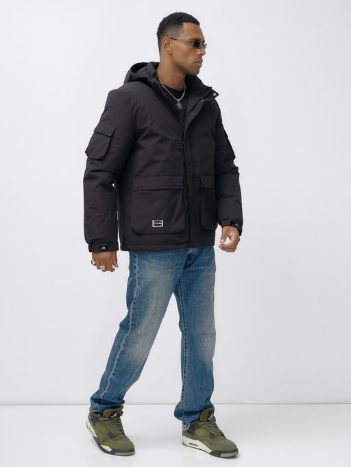 Куртка спортивная мужская зимняя с капюшоном черного цвета 2333Ch - Wonderrman фото 4