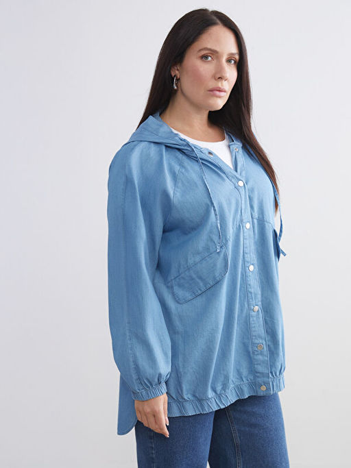 Kap??onlu Oversize Kad?n Jean Ceket