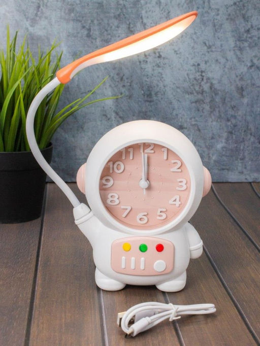 Часы-будильник со светильником Cheerful cosmonaut, pink (14,5х11,5 см)