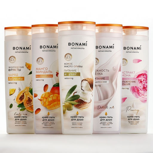 Гель для душа женский с пантенолом, 400 мл, аромат пиона и розы, BONAMI