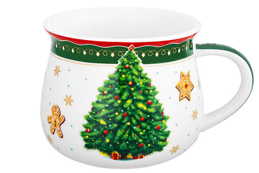 Кружка 250 мл 11*8,5*7 см Новогодняя елка зеленый узор, бочонок NEW BONE CHINA - Elan gallery фото 6