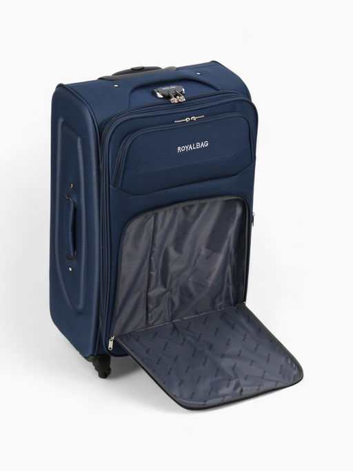 Чемодан на колёсах Royalbag большой 104 л (L), на молнии, с увеличением, кодовый замок, 4 колеса, синий