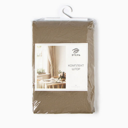 Шторы для кухни Этель ECO, 130±6×180 см - 2 шт., подхваты - 2 шт., оливковые