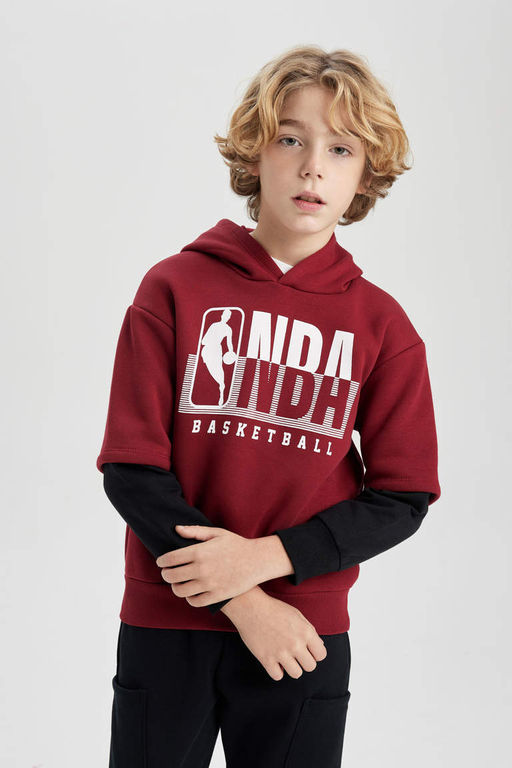 Толстовка свободного кроя с капюшоном и надписью NBA для мальчиков - Defacto фото 4