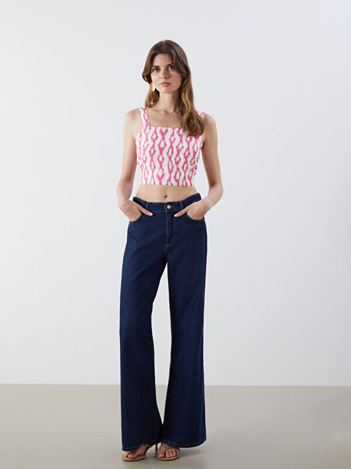 Kare Yaka Desenli Ask?l? Crop