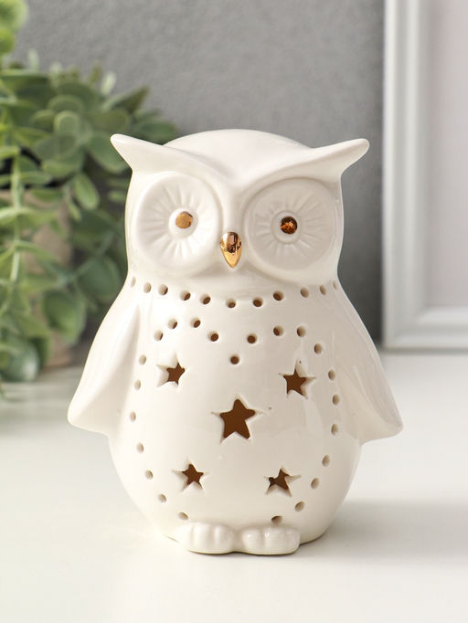 Фигурка светящаяся «Филин в звёздочках», белый, керамика, 10.5×8×12.5 см