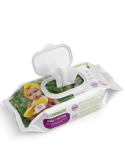 Детские влажные салфетки 0+ Pure&Nature Алоэ вера и нежный хлопок, без отдушек, 90 шт. - Synergetic фото 8