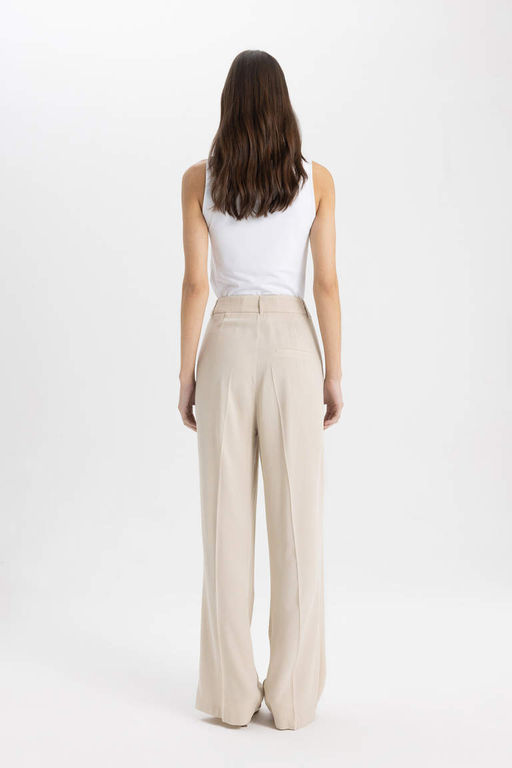 Широкие брюки с высокой талией и вытачками из смесового льна и широкими карманами на штанинах - Defacto фото 6
