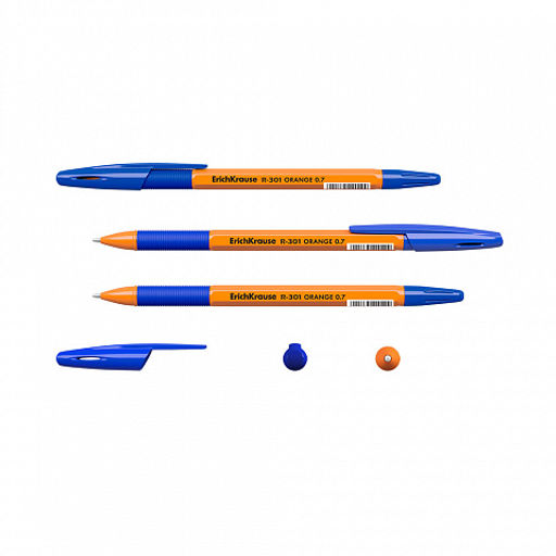 Цена за 50 шт. Ручка шариковая ErichKrause R-301 Stick&Grip Orange 0.7, цвет чернил синий (в коробке по 50 шт.)  фото 2