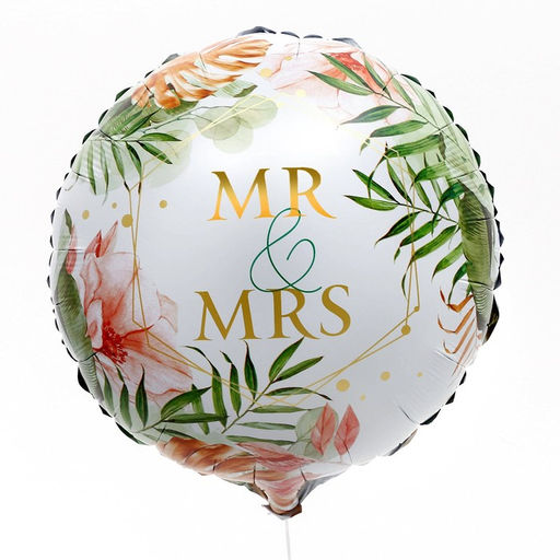 Цена за 5 шт. Воздушный шар фольгированный 18" Mr&Mrs, круг