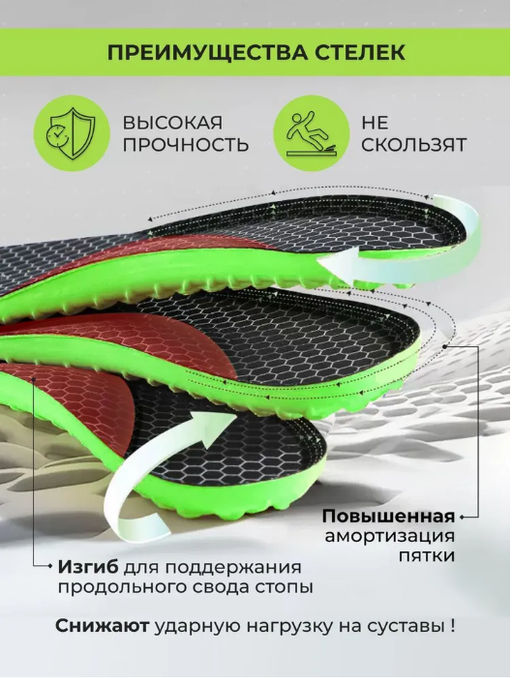 Стельки повседневные ,EPE-пена ,спортивные с эффектом памяти р-р 40-46 .1пара - Aopen фото 3