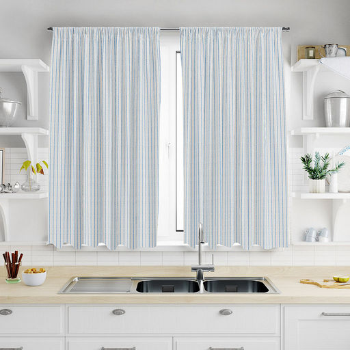 Шторы для кухни, 2шт 148х160см "Марина Дор" полоса, на шторной ленте, рогожка, хлопок "Премиум" 186г/м2, упаковка классическая 28х41см, "Домашняя мода" (Россия)