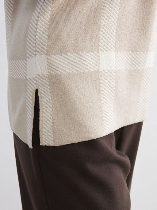 Bisiklet Yaka Ekose Kad?n Triko Kazak