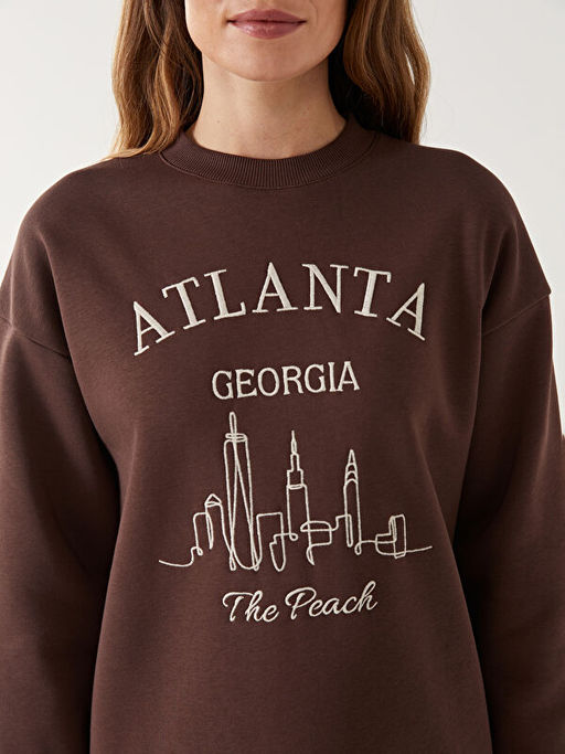 Bisiklet Yaka Bask?l? Kad?n Sweatshirt Tunik