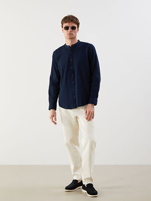 Regular Fit Krinkle B?zg?l? Erkek G?mlek