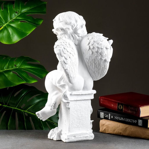 Фигура гипс Ангелочек с чашей, белый, 20?23?39 см