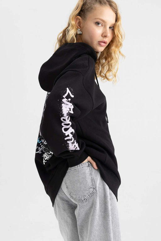 Толстовка Cool Oversize с капюшоном и принтом на спине - Defacto фото 5