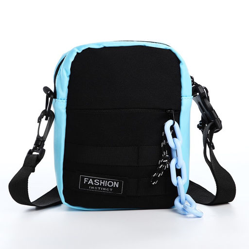 Сумка молодёжная на молнии, 1 наружный карман, цвет чёрный/голубой - Simaland фото 2